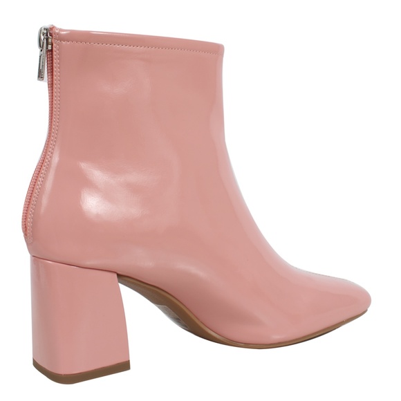 Pink Square Toe High Top Mid Block Heel Ankle Boot - Picture 4 of 5